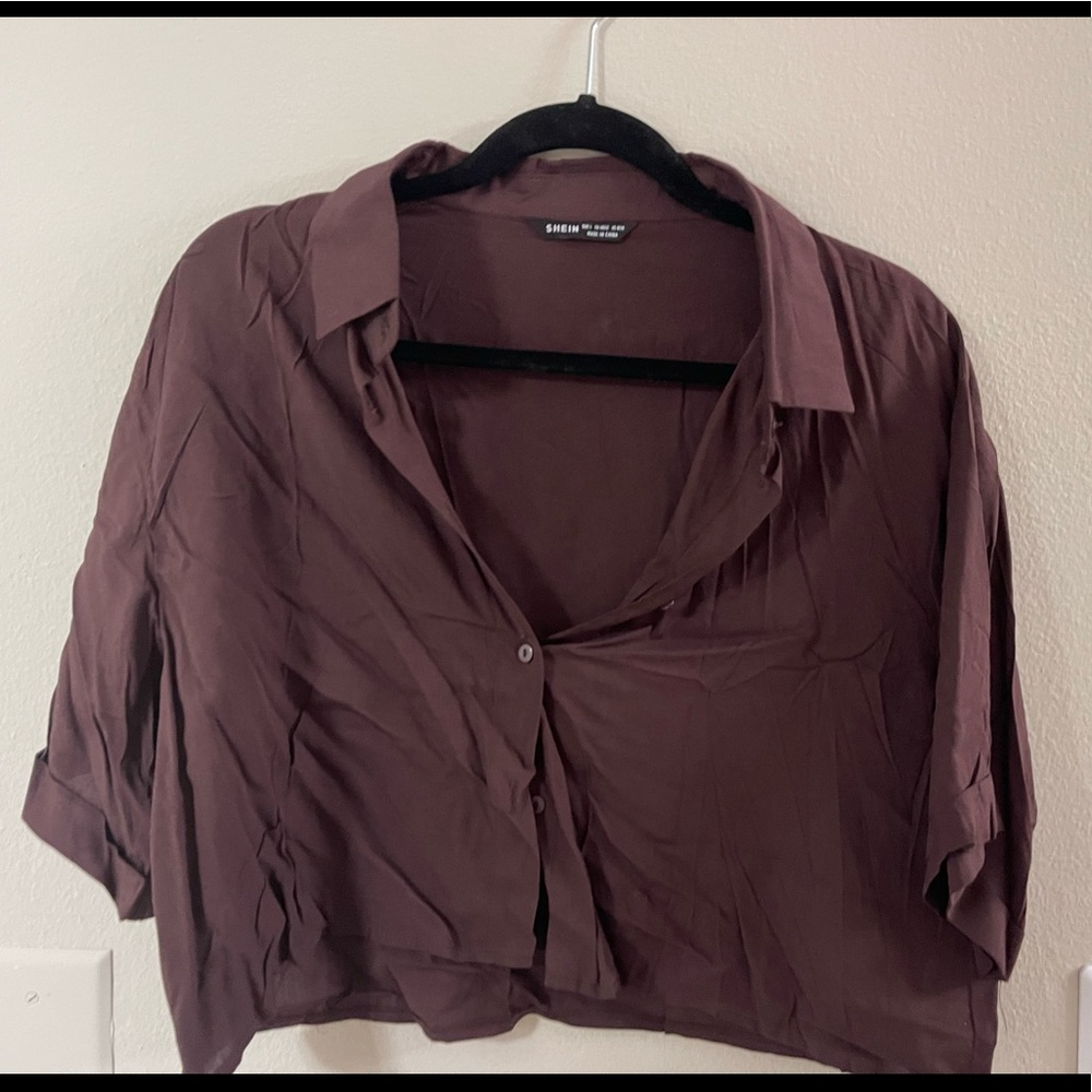 Brown Crop Button up Tee